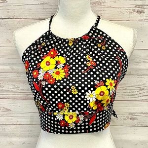 Vintage Floral Polka Dot Halter Crop Top